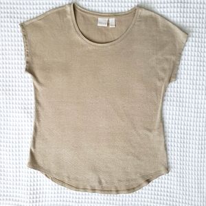 Chico's tan shimmer cap sleeve bib hem top 12/L